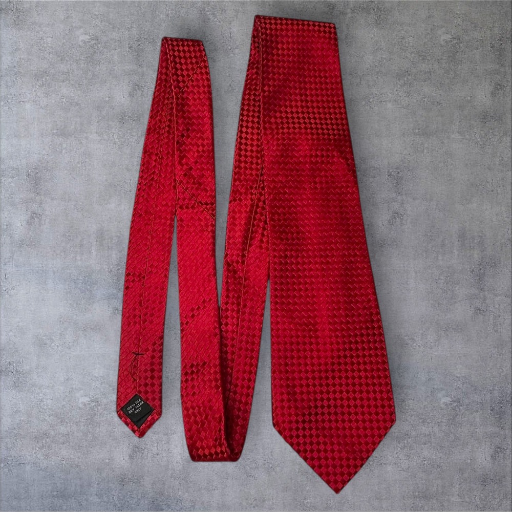 Pierre Cardin Red Silk Tie Woven Checker Pattern‎ 3.75" Classic Width